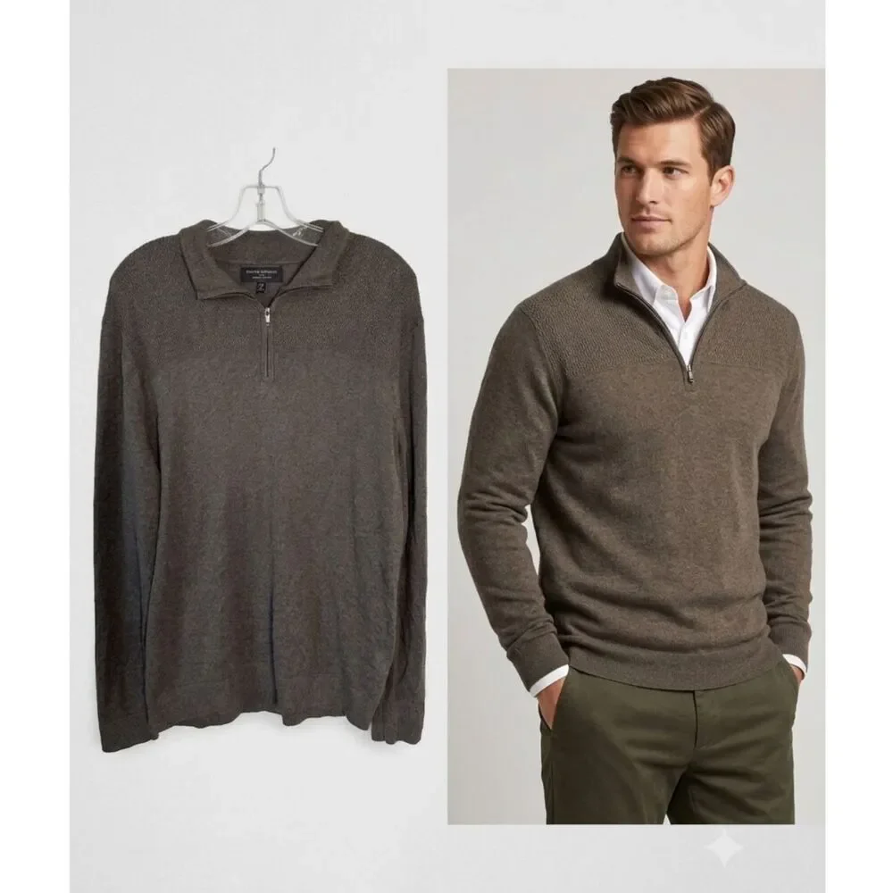 Banana Republic Mens M Brown Silk Cashmere Blend Quarter 1/4 Zip Sweater Medium